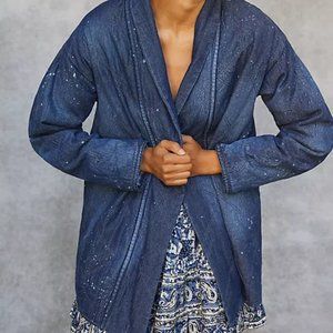 Pilcro Anthropologie XS NWT Navy Quilted Denim Kimono Jean Jacket Patchwork